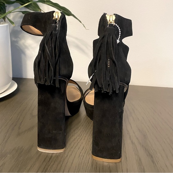 💕 DSQUARED2 Open Toe Black Suede Pump Chunky High Heel Italy Women’s 38 / 7 NIB - Picture 10 of 10